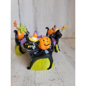 Halloween ceramics spooky cat 3 wick candle holder pumpkin home decor unique